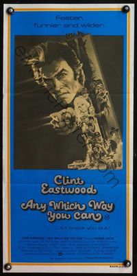 6d046 ANY WHICH WAY YOU CAN Aust daybill '80 cool artwork of Clint Eastwood & Clyde by Bob Peak!