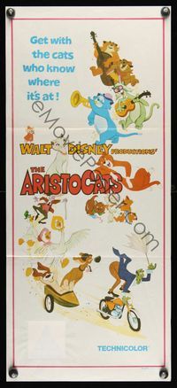 6d050 ARISTOCATS Aust daybill '71 Walt Disney feline jazz musical cartoon, great image!