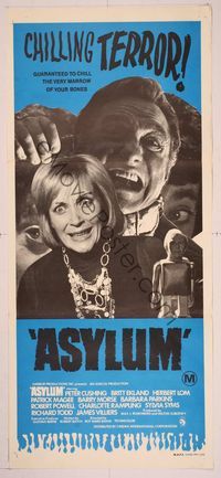 6d053 ASYLUM Aust daybill '72 Peter Cushing, Britt Ekland, written by Robert Bloch, chilling terror