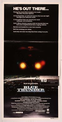 6d075 BLUE THUNDER Aust daybill '83 Roy Scheider, Warren Oates, cool helicopter over city image!