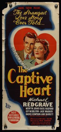 6d104 CAPTIVE HEART Aust daybill '46 Michael Redgrave, strangest love story ever told!