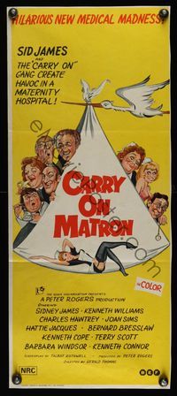 6d110 CARRY ON MATRON Aust daybill '72 English sex, wacky artwork of cast & sexy maid!