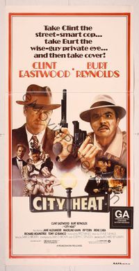 6d123 CITY HEAT Aust daybill '84 Pucken art of Clint Eastwood the cop & Burt Reynolds the detective