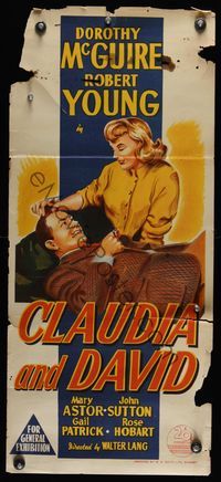 6d124 CLAUDIA & DAVID Aust daybill '48 romantic close up art of Dorothy McGuire & Robert Young!