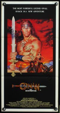 6d133 CONAN THE DESTROYER Aust daybill '84 Arnold Schwarzenegger is most powerful legend of all!