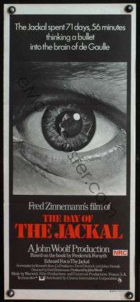 6d145 DAY OF THE JACKAL Aust daybill '73 Fred Zinnemann assassination classic, killer Edward Fox!
