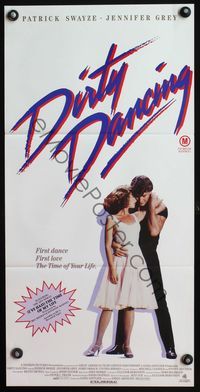6d160 DIRTY DANCING Aust daybill '87 classic Patrick Swayze & Jennifer Grey in sexy embrace!