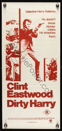 6d161 DIRTY HARRY Aust daybill '72 Clint Eastwood pointing gun, Don Siegel crime classic!