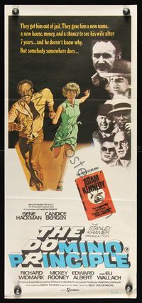 6d167 DOMINO PRINCIPLE Aust daybill '77 cool art of Gene Hackman & Candice Bergen fleeing!