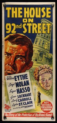 6d251 HOUSE ON 92nd STREET Aust daybill '45 cool art of William Eythe, Signe Hasso, film noir!