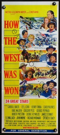 6d253 HOW THE WEST WAS WON yellow Aust daybill '64 John Ford epic, cool artwork of cast!
