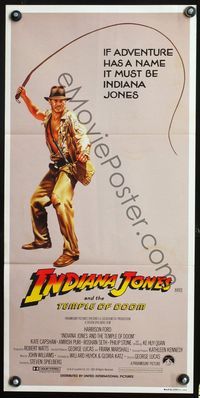 6d261 INDIANA JONES & THE TEMPLE OF DOOM whip style Aust daybill '84 Harrison Ford is adventure!