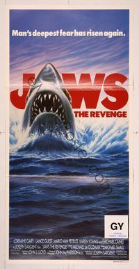 6d271 JAWS: THE REVENGE Aust daybill '87 great art of killer shark, this time it's personal!