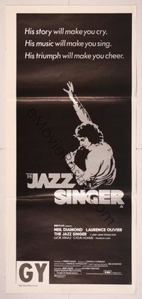 6d272 JAZZ SINGER Aust daybill '81 artwork of Neil Diamond singing into microphone, re-make!