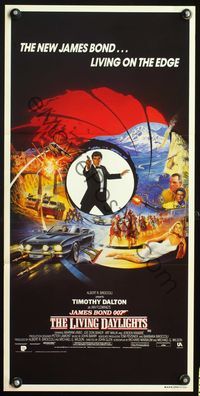 6d303 LIVING DAYLIGHTS Aust daybill '87 art of Timothy Dalton as James Bond, sexy Maryam d'Abo!