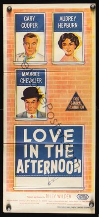 6d310 LOVE IN THE AFTERNOON Aust daybill '57 Gary Cooper, Audrey Hepburn, Maurice Chevalier!