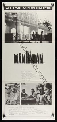 6d323 MANHATTAN Aust daybill '79 Woody Allen & Diane Keaton in New York City by bridge!