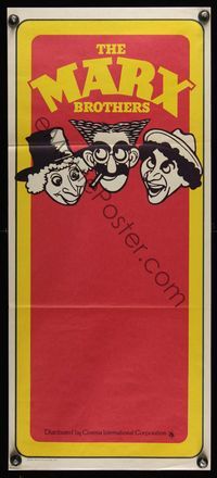 6d325 MARX BROTHERS Aust daybill '70s wacky Hirschfeld artwork of Groucho, Harpo, & Chico!