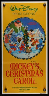 6d327 MICKEY'S CHRISTMAS CAROL Aust daybill '83 Disney, Mickey Mouse, Scrooge McDuck, Donald!