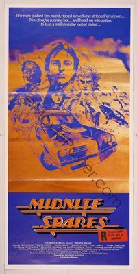 6d329 MIDNITE SPARES Aust daybill '83 Max Cullen, Bruce Spence, cool art of cast & cars!