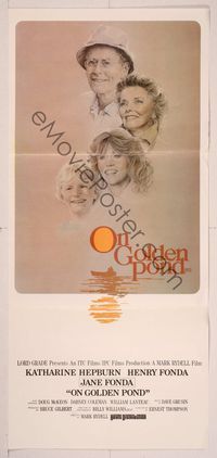 6d358 ON GOLDEN POND Aust daybill '81 art of Katharine Hepburn, Henry & Jane Fonda by C.D. de Mar!