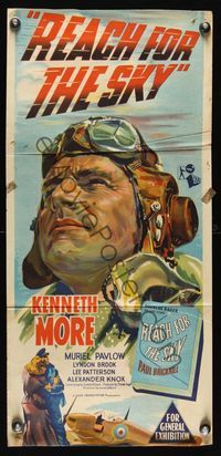6d388 REACH FOR THE SKY Aust daybill '57 great close-up artwork of pilot Kenneth More!
