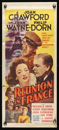 6d012 REUNION IN FRANCE Aust daybill '42 John Wayne, Joan Crawford, Jules Dassin directed!