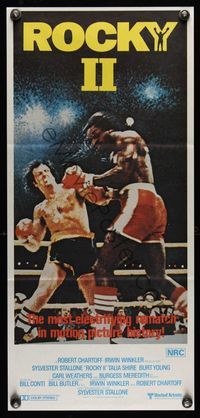 6d397 ROCKY II Aust daybill '79 Sylvester Stallone & Carl Weathers fight in ring, boxing sequel!