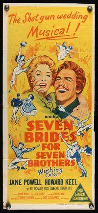 6d408 SEVEN BRIDES FOR SEVEN BROTHERS Aust daybill '54 stone litho art of Jane Powell & Howard Keel