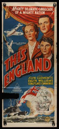 6d006 THIS ENGLAND Aust daybill '41 war history, art of John Clements, Emlyn Williams, airplanes!
