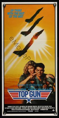 6d467 TOP GUN Aust daybill '86 great image of Tom Cruise & Kelly McGillis, Navy fighter jets!
