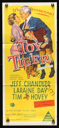 6d471 TOY TIGER Aust daybill '56 Jeff Chandler, Laraine Day, Tim Hovey has the world by the heart!