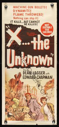 6d495 X THE UNKNOWN Aust daybill '56 spooky Hammer sci-fi, Dean Jagger, nothing can stop it!
