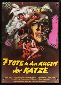 6d531 7 DEATHS IN THE CAT'S EYE German '73 wild artwork of evil cat & terrified woman!