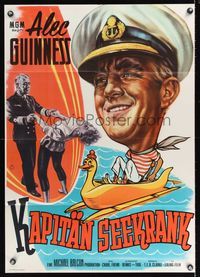 6d540 ALL AT SEA German '58 great wacky art of captain Alec Guinness!