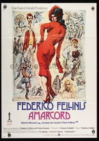 6d541 AMARCORD German '75 Federico Fellini classic comedy, great sketch artwork!