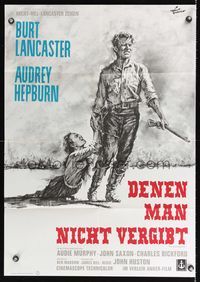 6d960 UNFORGIVEN German R65 Goetze art of Burt Lancaster & Audrey Hepburn, directed by John Huston!