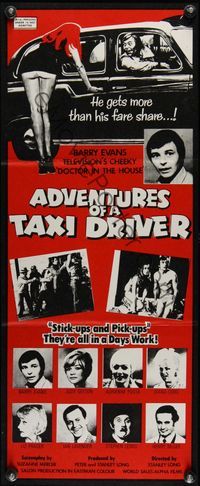 6d501 ADVENTURES OF A TAXI DRIVER New Zealand daybill '76 Barry Evans, Judy Geeson, sexy artwork!