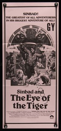6d508 SINBAD & THE EYE OF THE TIGER New Zealand daybill '77 Ray Harryhausen, cool fantasy art!