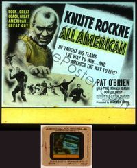6e040 KNUTE ROCKNE - ALL AMERICAN glass slide '40 images of football player & coach Pat O'Brien!