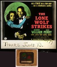 6e044 LONE WOLF STRIKES glass slide '40 Warren William is TNT in a top hat or in a woman's arms!