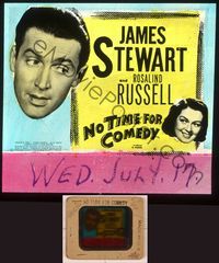 6e048 NO TIME FOR COMEDY glass slide R46 headshots of Jimmy Stewart & Rosalind Russell!