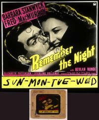 6e051 REMEMBER THE NIGHT glass slide '40 Preston Sturges, c/u Barbara Stanwyck & Fred MacMurray!
