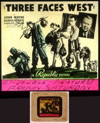 6e058 THREE FACES WEST glass slide '40 art & photos of John Wayne, Sigrid Gurie & Charles Coburn!