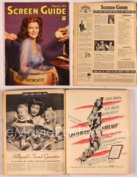 6e151 SCREEN GUIDE magazine August 1944, sexy Rita Hayworth being made up, portrait by Jack Albin!
