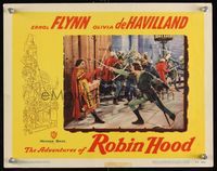 6f298 ADVENTURES OF ROBIN HOOD LC #5 R48 Errol Flynn in duelling close up with Basil Rathbone!
