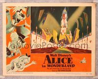 6f303 ALICE IN WONDERLAND LC #4 '51 Walt Disney, cool image of Alice escorted by playing cards!