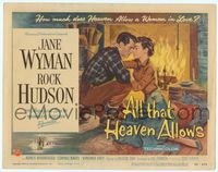 6f067 ALL THAT HEAVEN ALLOWS TC '55 close up romantic art of Rock Hudson & Jane Wyman by fireplace!