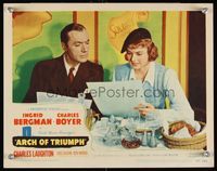 6f310 ARCH OF TRIUMPH LC #2 '47 close up of Ingrid Bergman & Charles Boyer studying menus!