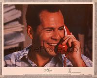 6f335 BLIND DATE LC #8 '87 close up of happy Bruce Willis on phone before his date from Hell!